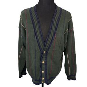 Vintage Structure Dark Green Striped Cardigan - Men's Size L